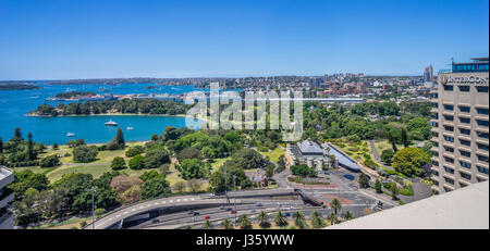 Australien, New South Wales, Sydney, Luftaufnahme von der Macquarie-Bezirk von den Royal Botanic Gardens, Sydney Conservatorium of Music, der Cahill Stockfoto