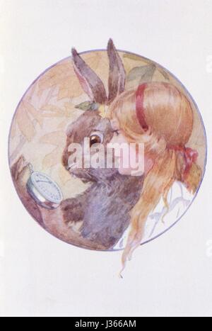 Illustration von Margaret Tarrant Alice in Wonderland von Lewis Carroll London, Ward Lock, 1916.    Alice und das weiße Kaninchen. Stockfoto