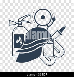 Symbol von Elementen für Feuerwehrleute in einem linearen Stil Stock Vektor