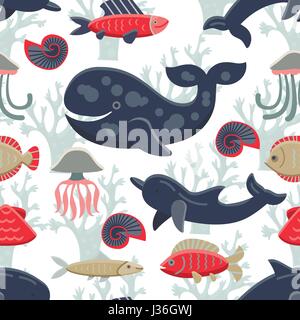 Meereslebewesen Seamless Pattern. Einfach gruppiert und editierbare Elemente Stock Vektor