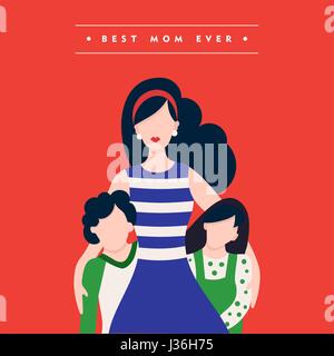 Glückliche Mütter Tag Familie Illustration, Mutter mit Kindern und Urlaub Liebe Zitat. EPS10 Vektor. Stock Vektor