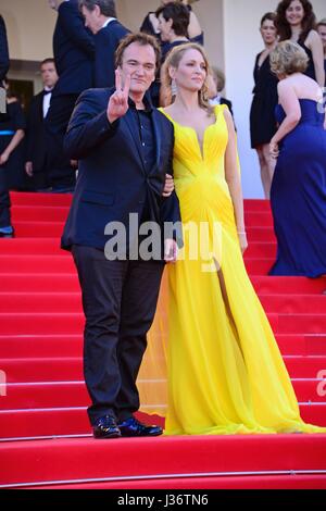 Feier zum 20. Geburtstag von "Pulp Fiction": Quentin Tarantino, Uma Thurman 67. Cannes film Festival roter Teppich, "Sils Maria" 23. Mai 2014 Stockfoto