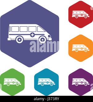 Krankenwagen Notfall van Icons set Sechseck Stock Vektor