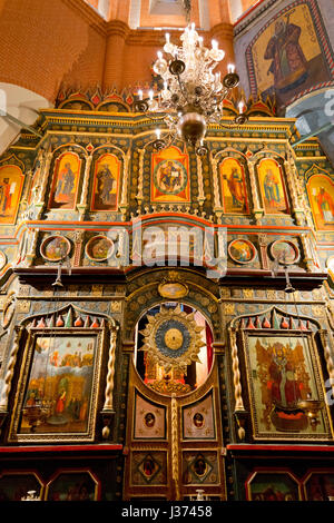 Ikonostase im Inneren der Basilius Kathedrale, Moskau, Russland Stockfoto