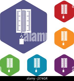 Physik-Dynamometer für Labor Arbeit Icons set Stock Vektor