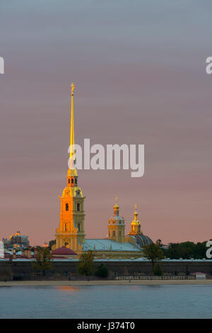 Die St. Peter und Paul Cathedral erhebt sich über der Peter und Paul Fortress, Sankt Petersburg, Russland Stockfoto