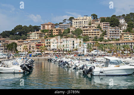 Hafen von Port de Sóller, Mallorca, Spanien Stockfoto