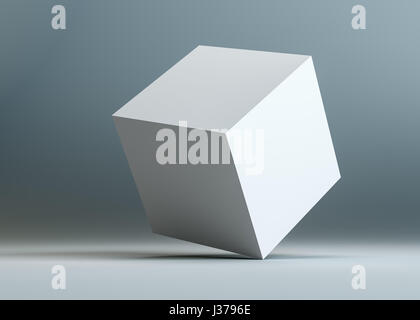 Ein weiße leere Cube steht an der Ecke Stockfoto