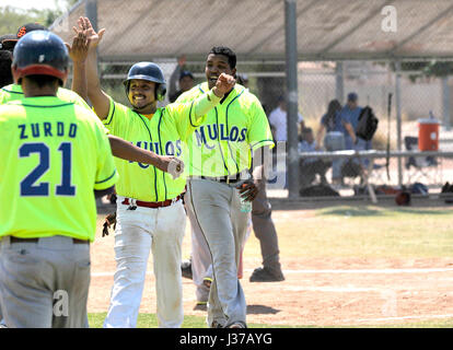 Die Mulos und die Cubs, Teams mit mexikanischen Liga Baseball spielen Meisterschaft auf Mission Manor Park, Tucson, Arizona, USA. Stockfoto