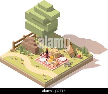 Vektor-isometrische low-Poly-Campingplatz Stock Vektor