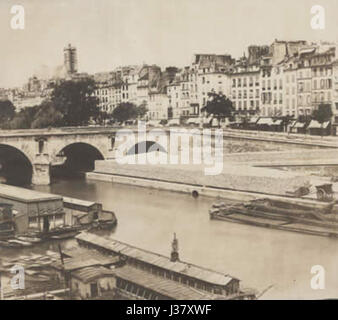 Das Foto mit dem Titel *Charles Negre vu de lÂ€™Ã ©du 21 quai Bourbon* erfasst den Blick aus dem 21. Stock eines Gebäudes am Quai Bourbon, möglicherweise in Paris. Es spiegelt urbane Fotografie und historische Architektur der Stadt wider. Stockfoto