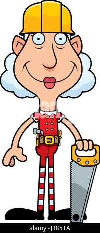 Eine Abbildung eines Zeichentrickfilms Christmas Elf Oma mit Werkzeugen. Stock Vektor