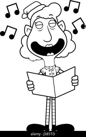 Eine Abbildung eines Zeichentrickfilms Christmas Elf Oma singen Weihnachtslieder. Stock Vektor