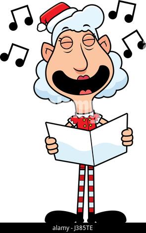 Eine Abbildung eines Zeichentrickfilms Christmas Elf Oma singen Weihnachtslieder. Stock Vektor