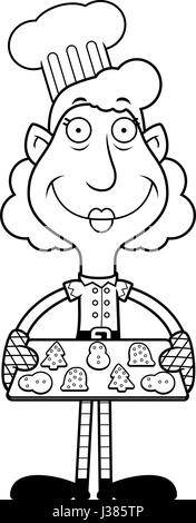 Ein Beispiel für eine Karikatur Weihnachten Elf Oma Kekse backen. Stock Vektor