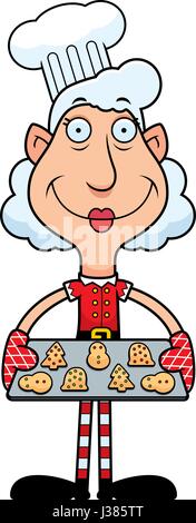 Ein Beispiel für eine Karikatur Weihnachten Elf Oma Kekse backen. Stock Vektor