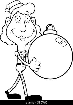Eine Abbildung eines Zeichentrickfilms Christmas Elf Oma trägt eine Christbaumkugel. Stock Vektor