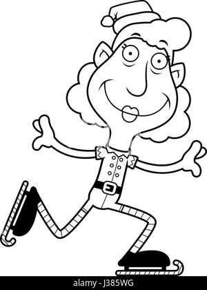 Ein Beispiel für eine Karikatur Weihnachten Elf Oma Schlittschuhlaufen auf Zuckerstangen. Stock Vektor