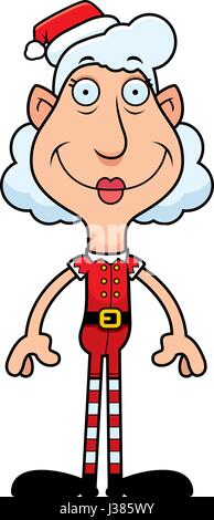 Ein Beispiel für eine Karikatur Weihnachten Elf Oma stehen und Lächeln auf den Lippen. Stock Vektor