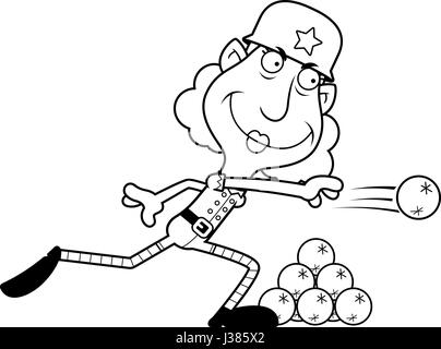 Eine Abbildung eines Zeichentrickfilms Christmas Elf Oma einen Schneeball werfen. Stock Vektor