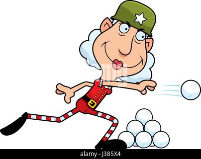 Eine Abbildung eines Zeichentrickfilms Christmas Elf Oma einen Schneeball werfen. Stock Vektor