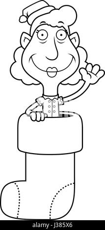 Eine Abbildung eines Zeichentrickfilms Christmas Elf Oma in ein Weihnachts-Strumpf. Stock Vektor