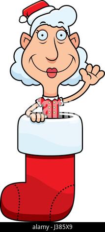 Eine Abbildung eines Zeichentrickfilms Christmas Elf Oma in ein Weihnachts-Strumpf. Stock Vektor
