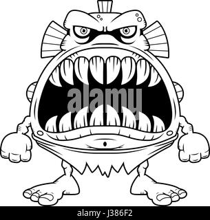 Eine Karikatur Illustration einer Kreatur Fisch mit einem großen Mund voll von scharfen Zähnen. Stock Vektor