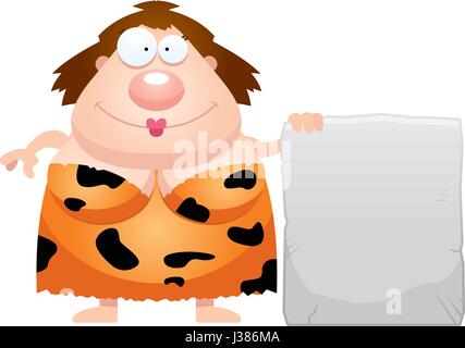 Ein Cartoon Illustration einer Cavewoman mit einem Schild. Stock Vektor