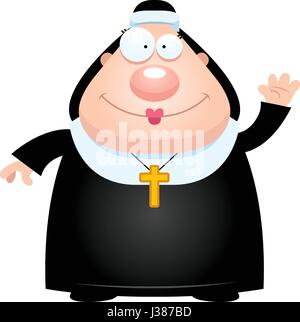 Eine Karikatur Illustration einer Nonne winken. Stock Vektor