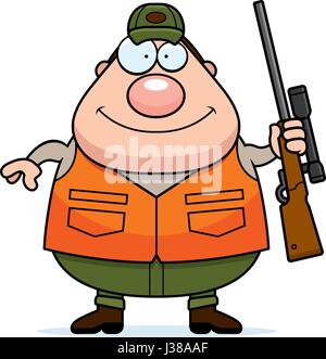 Eine Karikatur Illustration eines Jägers eine Gewehr halten und Lächeln. Stock Vektor