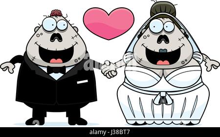 Eine Karikatur Illustration eines Zombie Braut und Bräutigam Hand in Hand und in der Liebe. Stock Vektor