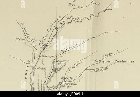 De Cruces ein Pelchuquin En el Mapa De La Expedicion de Francisco Vidal Gormaz Stockfoto
