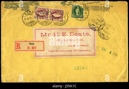 Der Titel bezieht sich auf ein Titelbild der Schweiz aus dem Jahr 1895, wahrscheinlich aus einem Einschreiben oder Poststück. Dieses Bild bietet einen Einblick in den historischen Kontext und die Gestaltung der Schweiz während dieser Zeit. Stockfoto