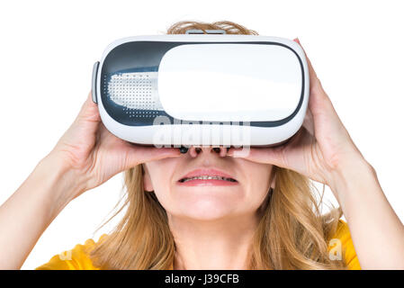 Frau im VR-Brillen Stockfoto