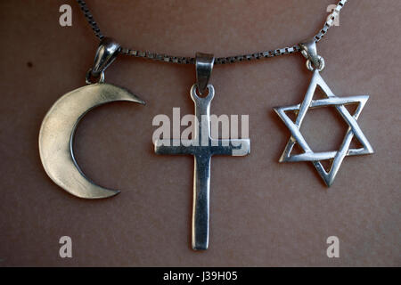 Symbole des Islam, Christentum und Judentum. Stockfoto