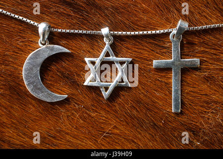 Symbole des Islam, Judentum und Christentum. Stockfoto