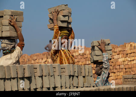 Arbeiter arbeiten Ziegelei Amin Bazar. Dhaka, Bangladesch. Stockfoto