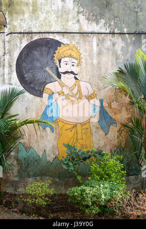 Street-Art-Wandbild in der historischen Dhobi Khana Wäscherei kollektive in Fort Kochi (Cochin), Kerala, Süd-Indien, Südasien Stockfoto