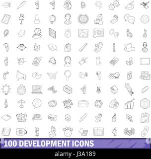 100 Entwicklung Icons Set, Umriss-Stil Stock Vektor