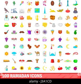 100 Ramadan Icons Set, Cartoon-Stil Stock Vektor
