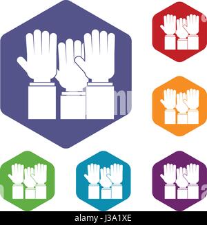 Verschiedene Menschen Hände hob Icons Set Sechseck Stock Vektor