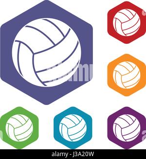 Schwarzen Volleyball Ball Icons set Sechseck Stock Vektor
