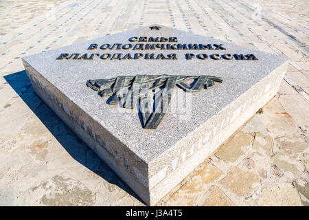 Samara, Russland - 30. April 2017: Denkmal für die Familie des Volodichkiny an der Gedenkstätte in Alekseevka. Denkmal wurde im Mai 1995 Stockfoto