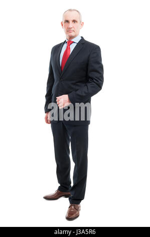 Ganzkörper-senior Business-Mann posiert stehen schwere isoliert auf weißem Hintergrund mit textfreiraum text Stockfoto