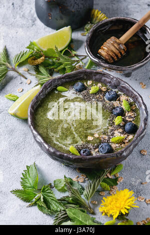 Frühling-Brennnessel und Löwenzahn-smoothie Stockfoto