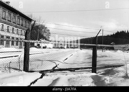 Der Bahnhof Bayerisch Eisenstein an der deutsch-tschechischen Grenze, 1955 Stockfoto