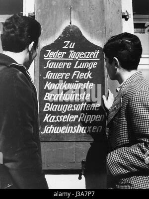 Deutsche Speisekarte, 1955 Stockfoto