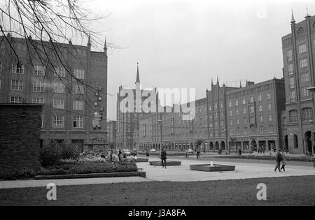 Blick auf die Lange Straße (lange Straße) in Rostock, 1963 Stockfoto