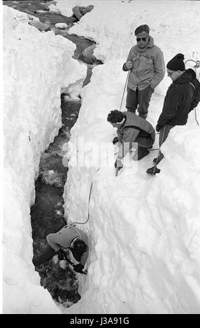 Bergretter in Aktion nach einer Lawine, 1961 Stockfoto